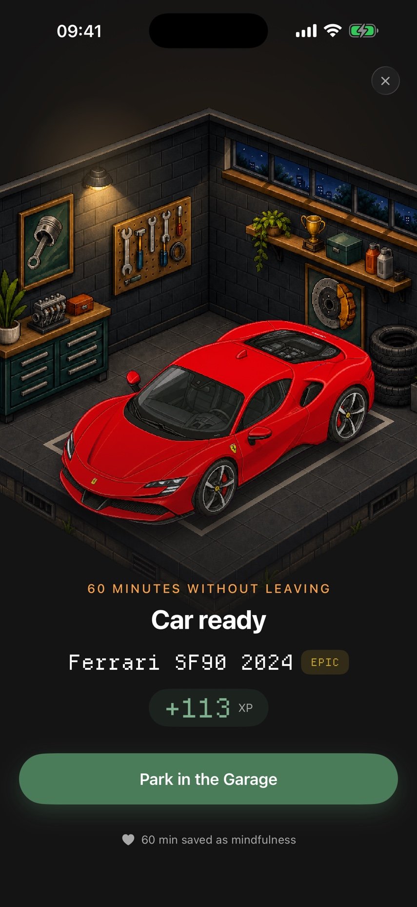 The car reveal shown after a completed focus session.