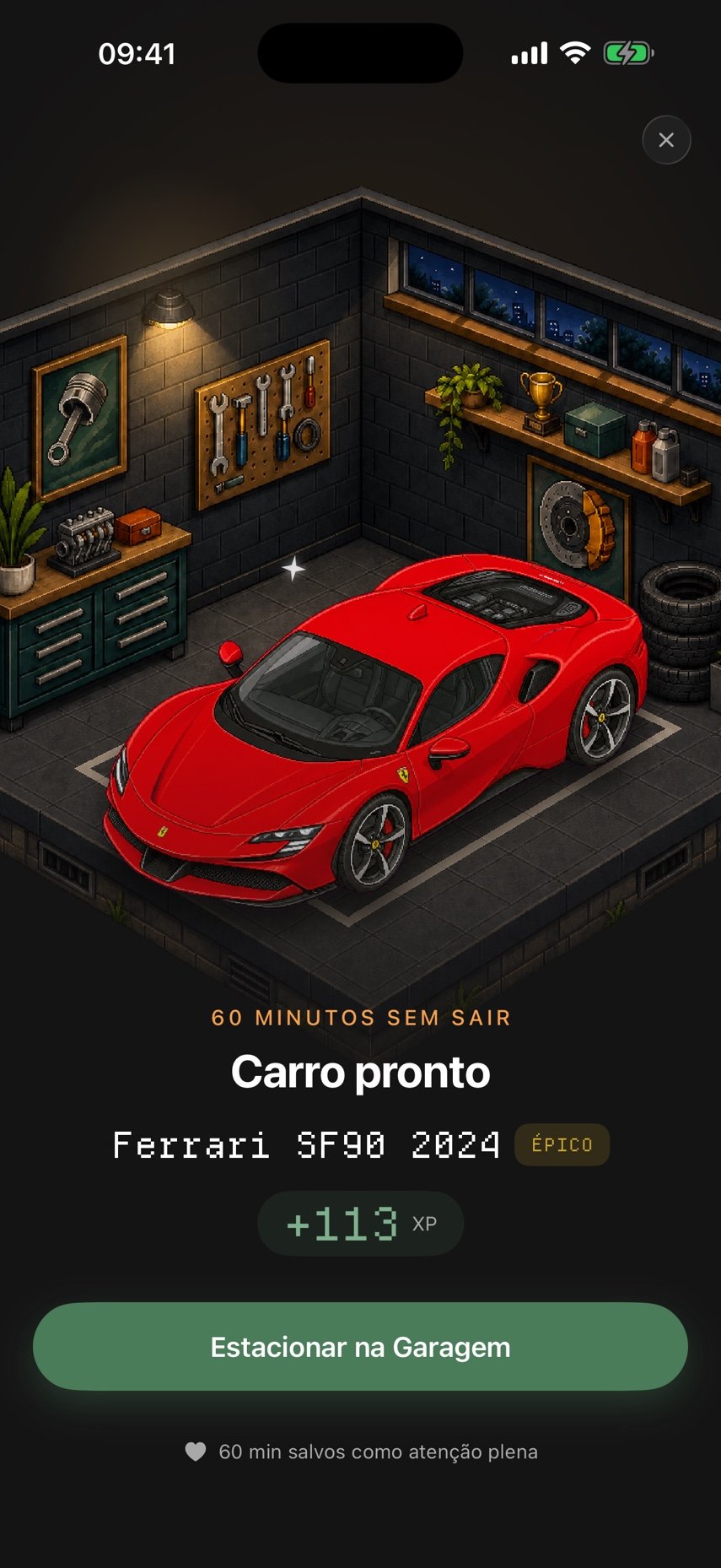 Revelação do carro recebido depois de uma sessão concluída.